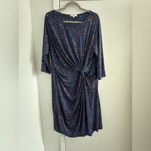 Simply Be Blue Silky Dress 18 Paisley Design Twist Cling Wiggle Work Party Smart